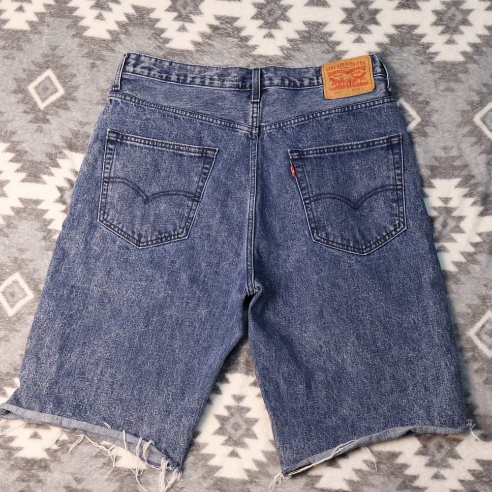 Levi Strauss 569 Loose Straight Acid Wash Denim Shorts Blue Mens 34 Cut Off